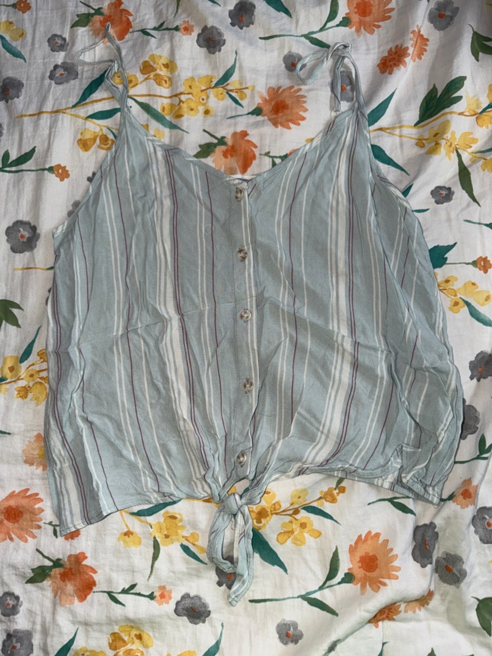 Hippie Rose Mint Blue Striped Tie-Front Cami